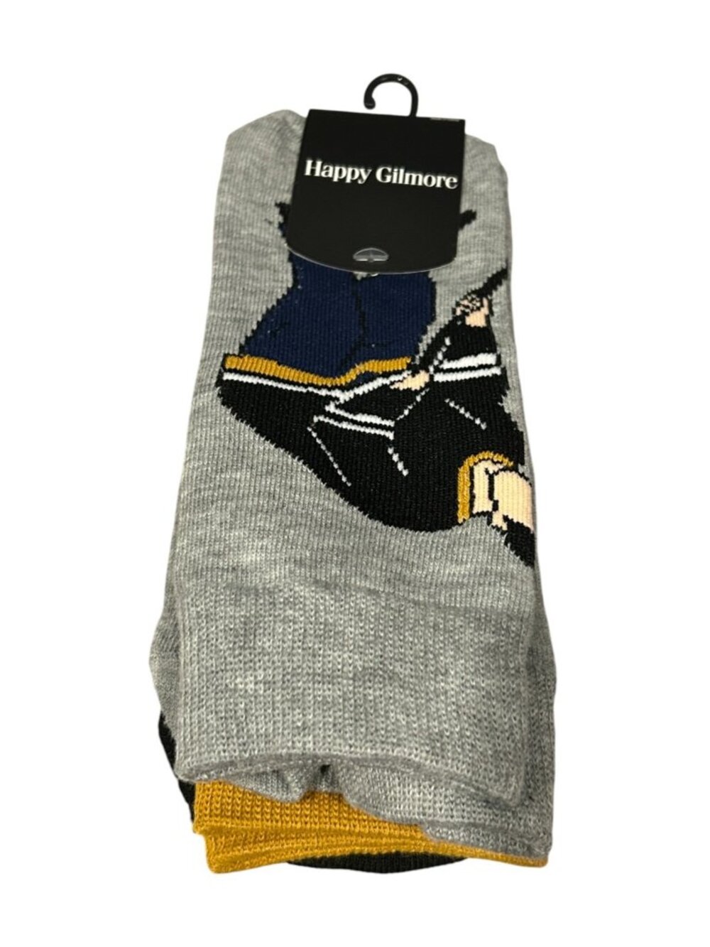 HAPPY GILMORE Men's Crew Socks Set of 2 Size 8-12 Hockey #18 Gray Black Gold